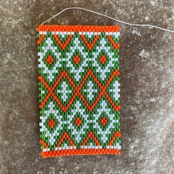 ORANGE Green and White Hidden Compartment Beaded Keychain, New, Handmade by Me - Picture 3 of 7